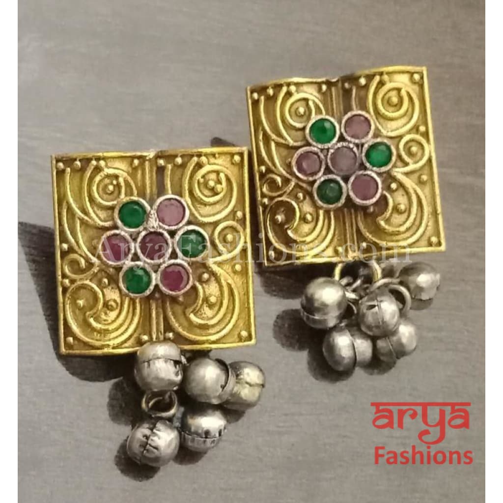 Dual Tone Golden Oxidized Indian Trendy Stud Earrings