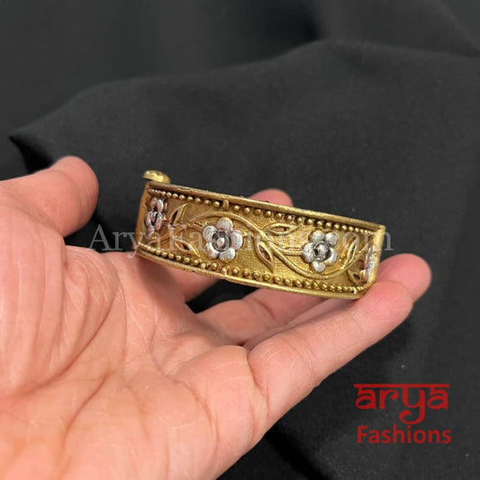 Dual Tone Golden Silver Rajwadi Openable Bracelet