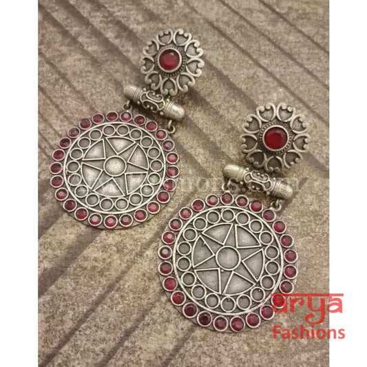 Dual Tone Round Party Earrings with Multi-color stone work