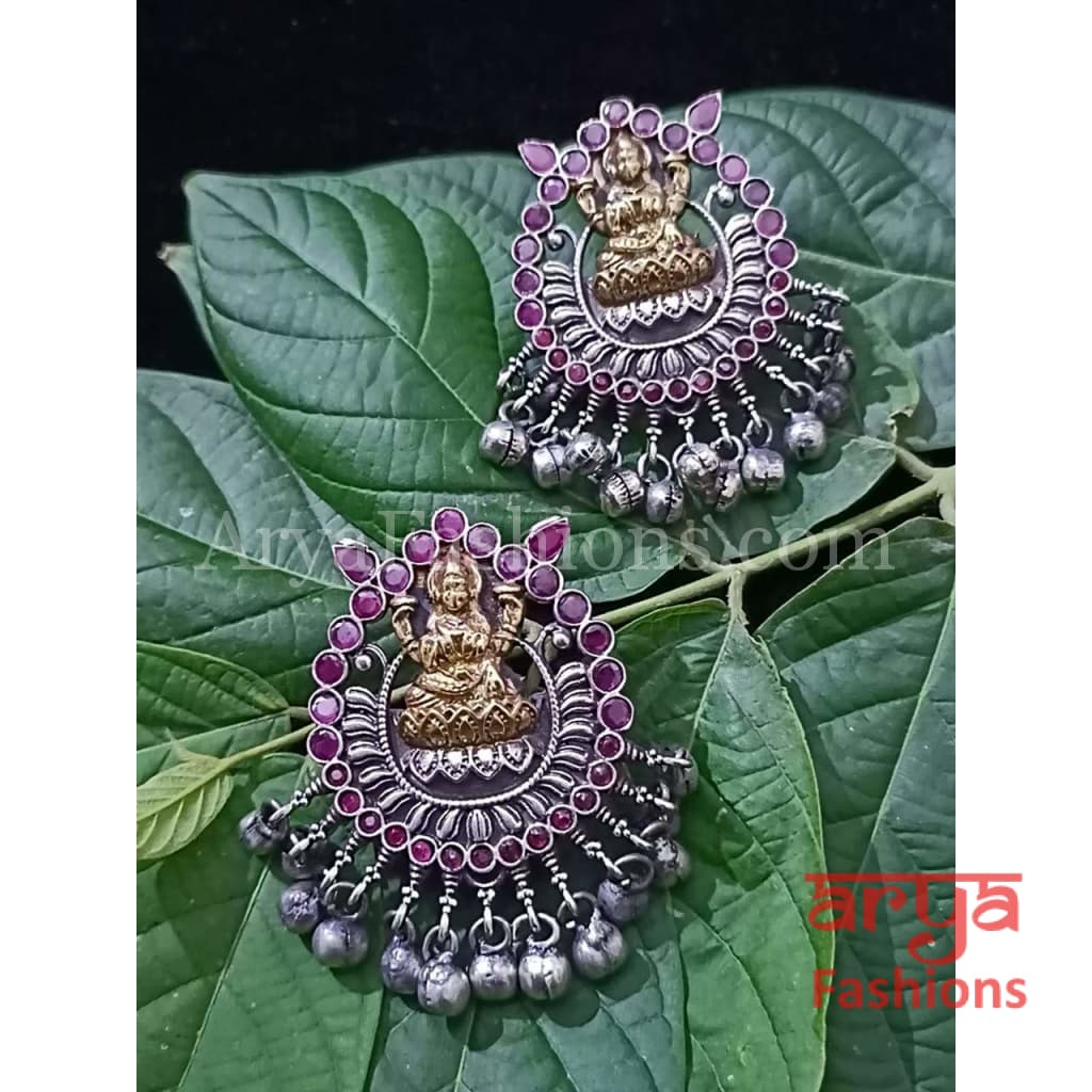 Dual Tone Silver Oxidized Laxmi Goddess Chandbali