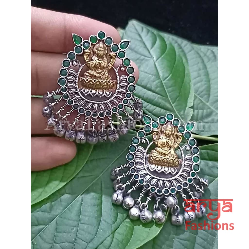 Dual Tone Silver Oxidized Laxmi Goddess Chandbali