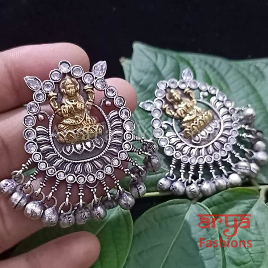 Dual Tone Silver Oxidized Laxmi Goddess Chandbali
