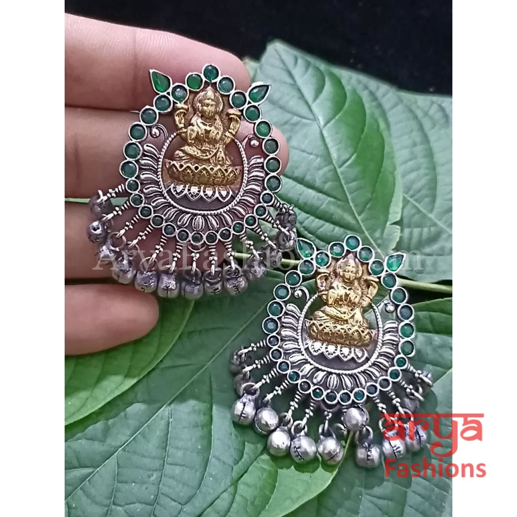 Dual Tone Silver Oxidized Laxmi Goddess Chandbali