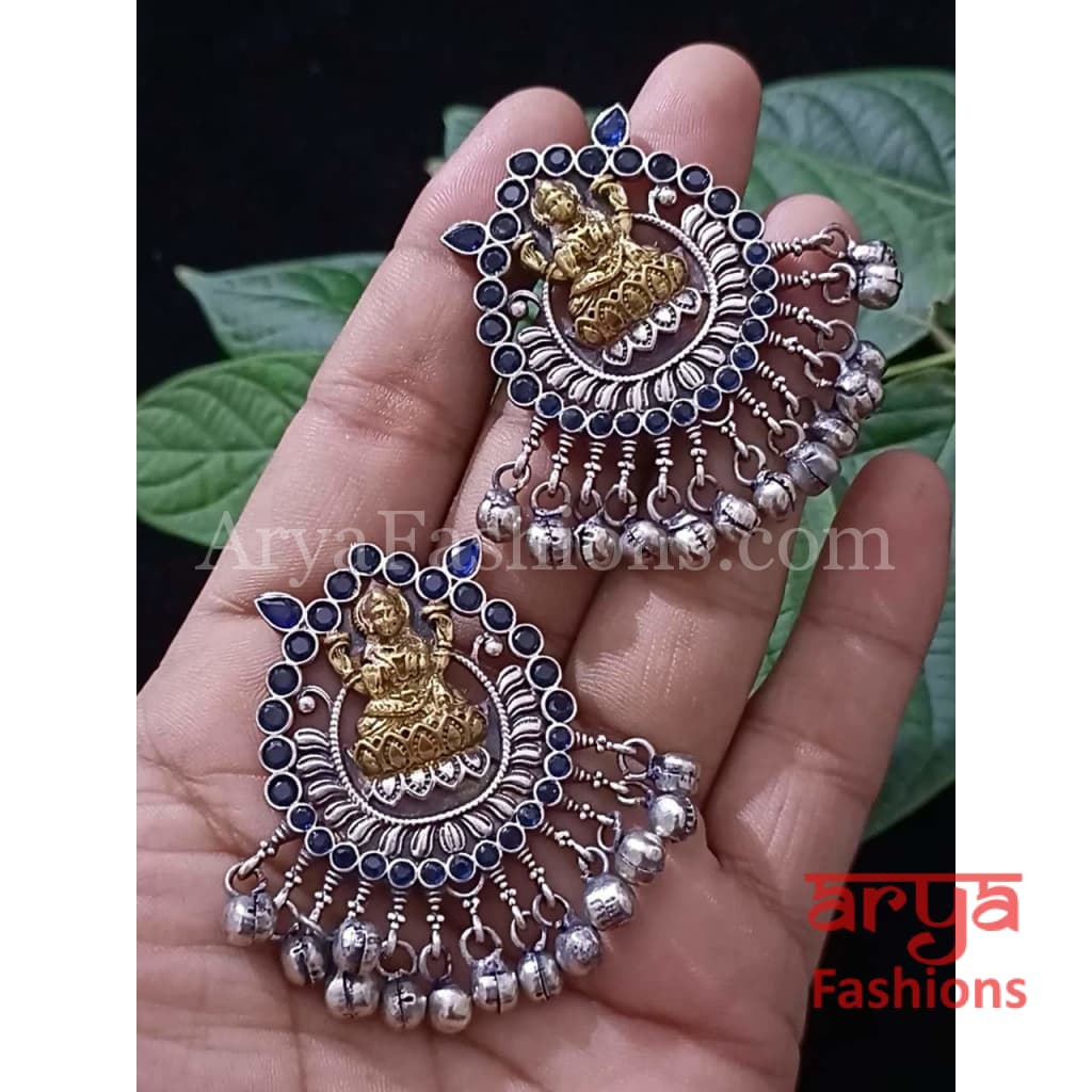 Dual Tone Silver Oxidized Laxmi Goddess Chandbali