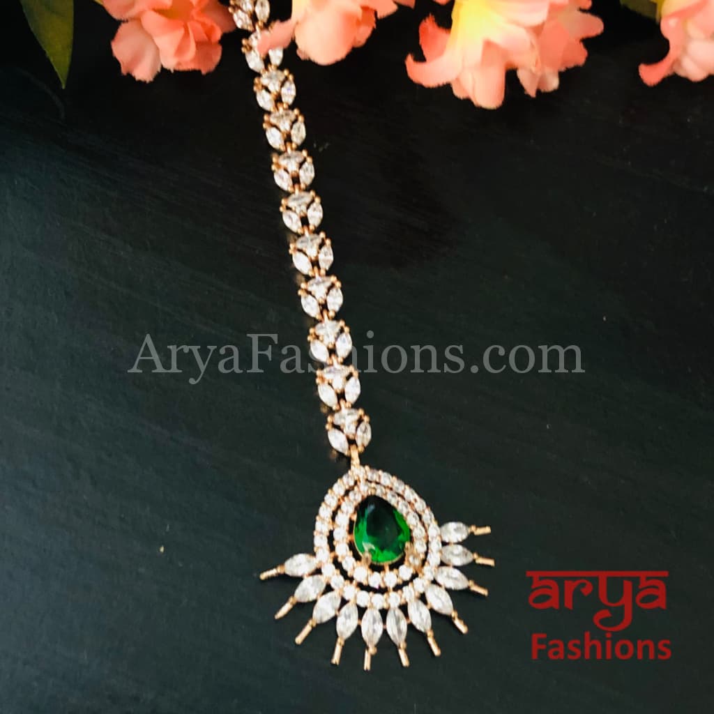 Emerald Rose Gold Mang Tika/ Silver Ruby Tika