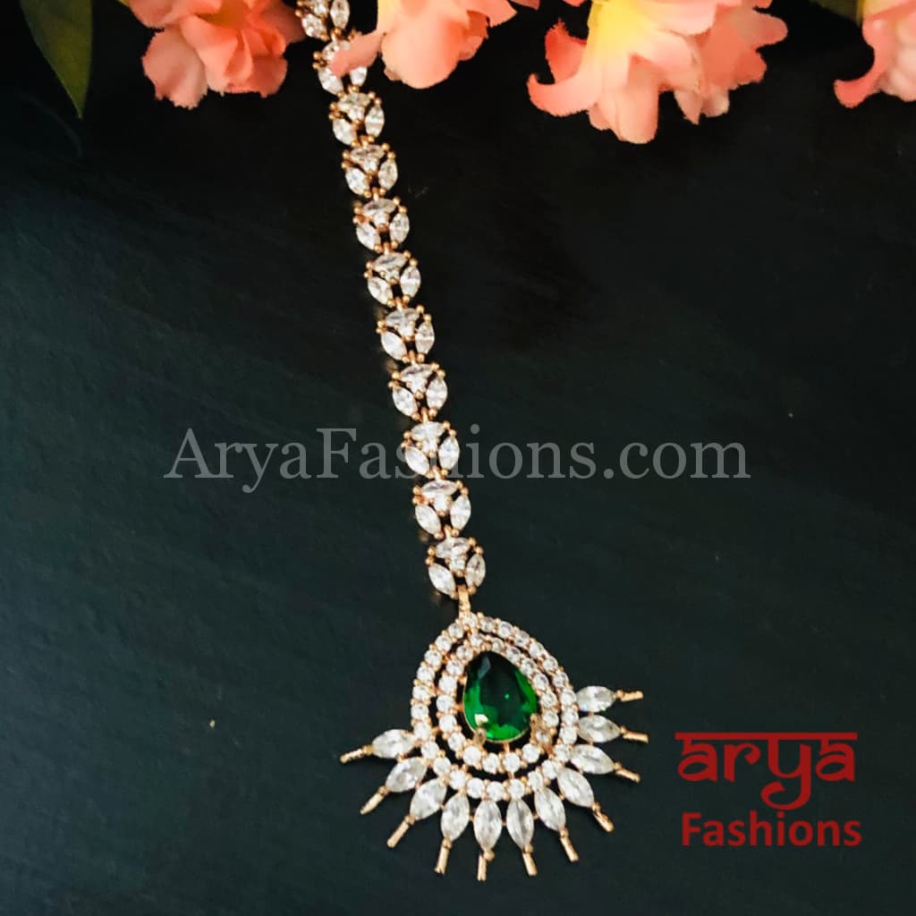 Emerald Rose Gold Mang Tika/ Silver Ruby Tika