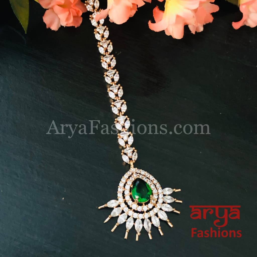 Emerald Rose Gold Mang Tika/ Silver Ruby Tika