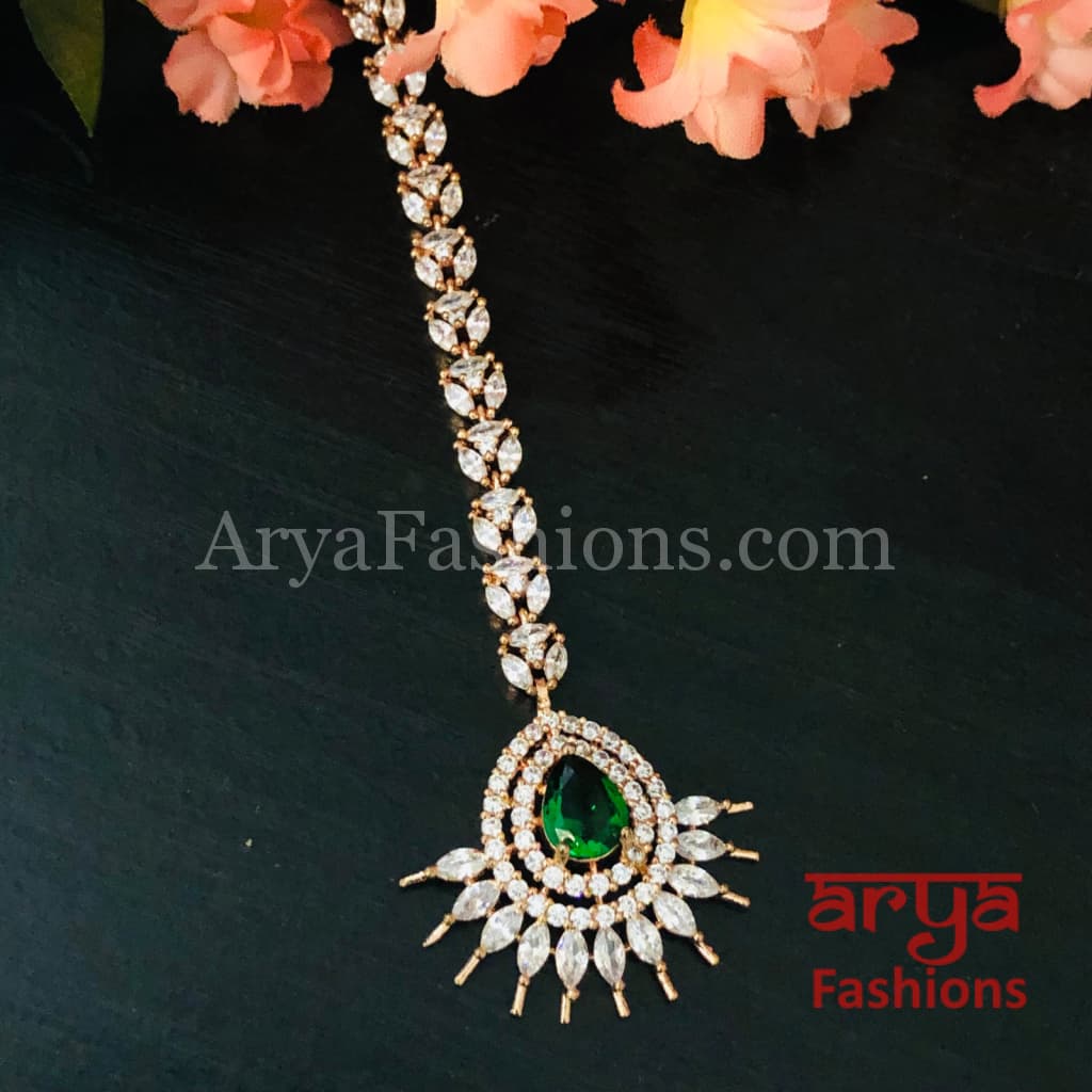 Emerald Rose Gold Mang Tika/ Silver Ruby Tika