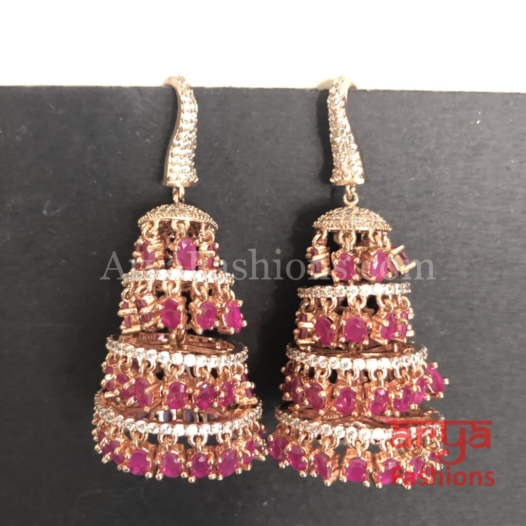 Emma Rose Gold Cubic Zirconia earrings with Ruby Pink stones