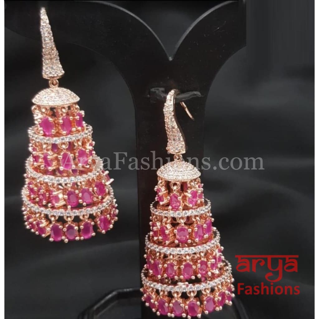 Emma Rose Gold Cubic Zirconia earrings with Ruby Pink stones