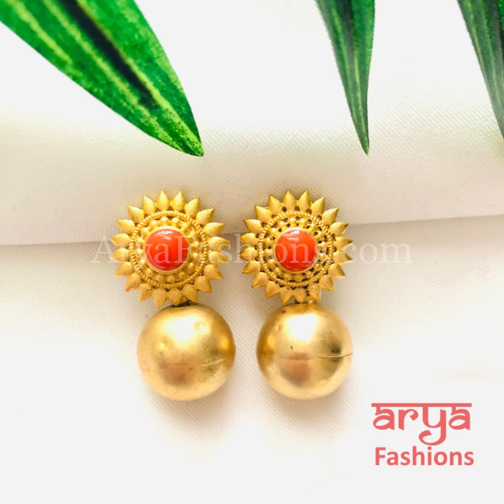 Ethnic Earrings in Gold with Multicolor Stones