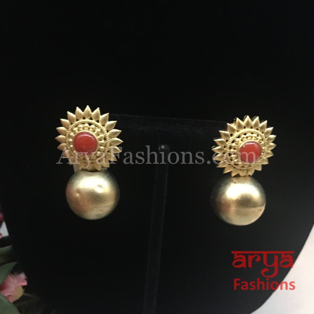 Ethnic Earrings in Gold with Multicolor Stones