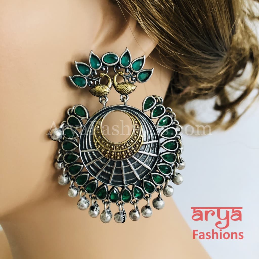 Ethnic Silver Oxidized Indian Trendy Chandbali Earrings