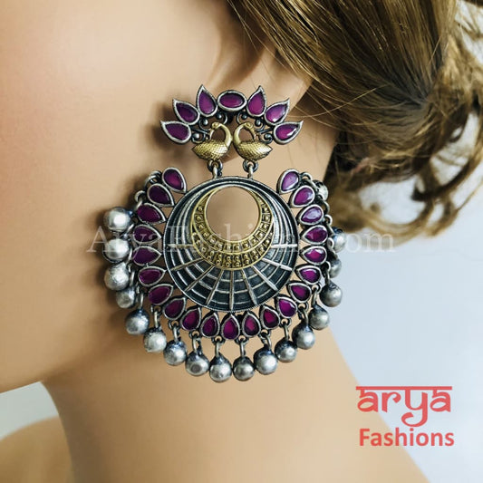 Ethnic Silver Oxidized Indian Trendy Chandbali Earrings