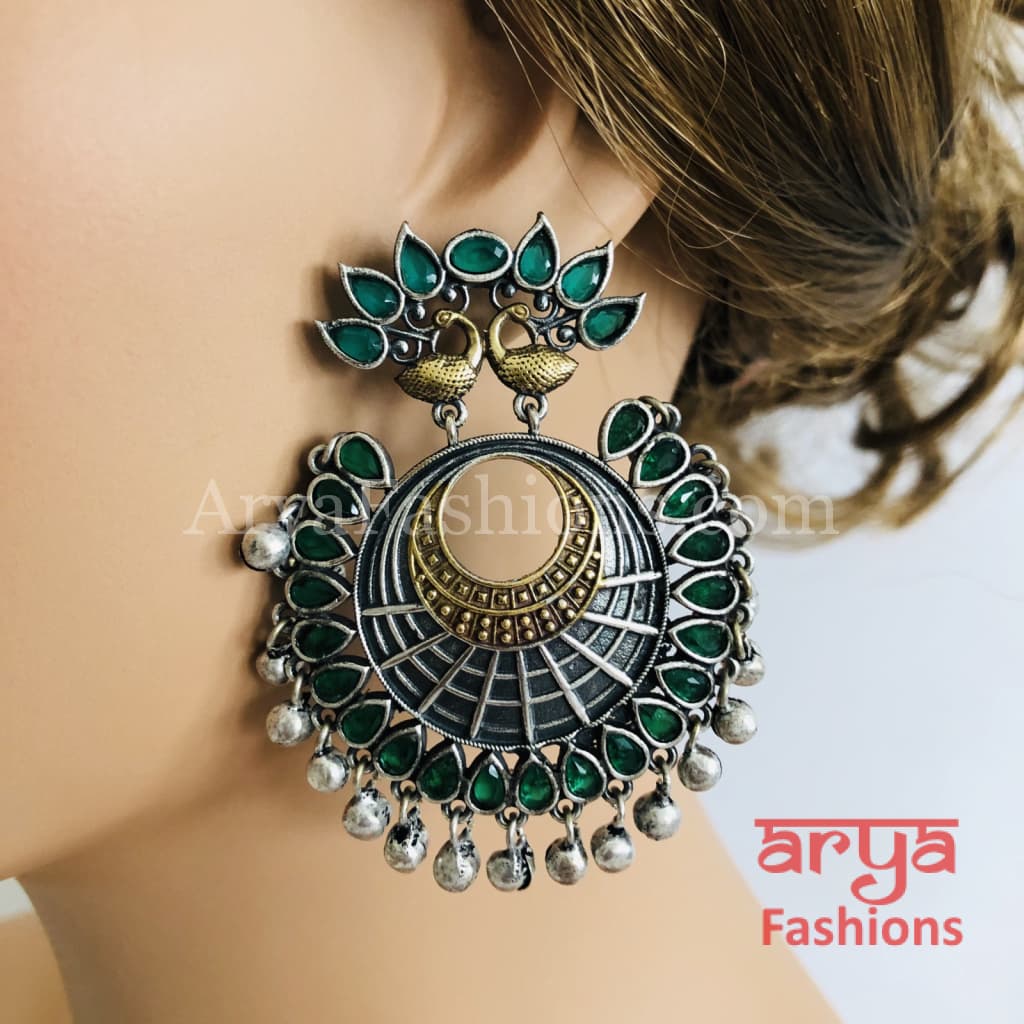 Ethnic Silver Oxidized Indian Trendy Chandbali Earrings