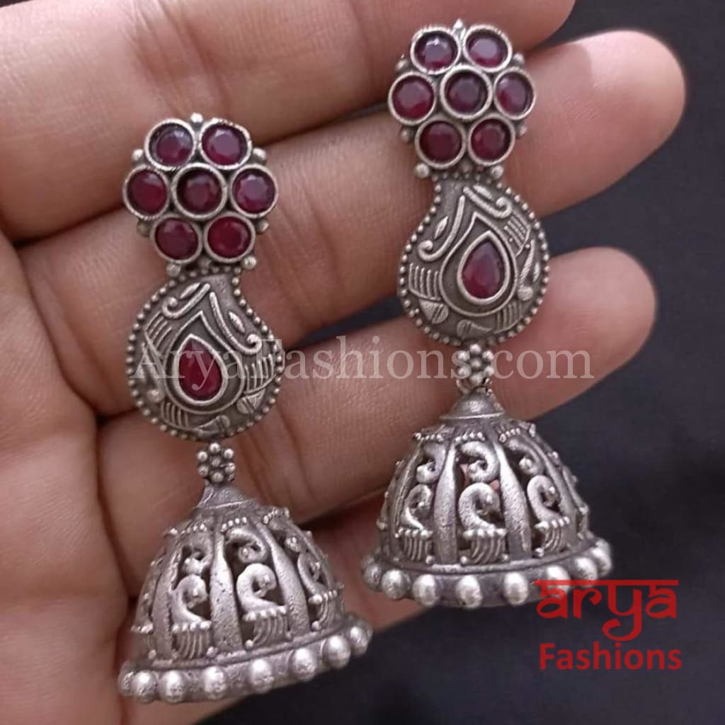 Ethnic Silver Oxidized Indian Trendy Jhumka Earrings