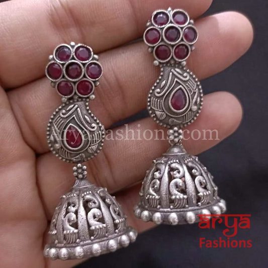 Ethnic Silver Oxidized Indian Trendy Jhumka Earrings