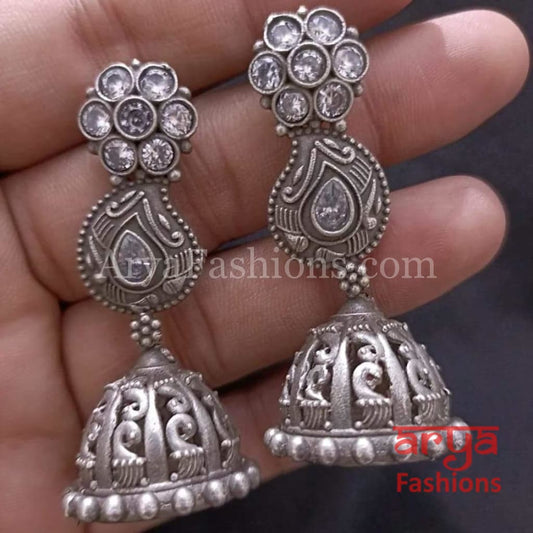 Ethnic Silver Oxidized Indian Trendy Jhumka Earrings
