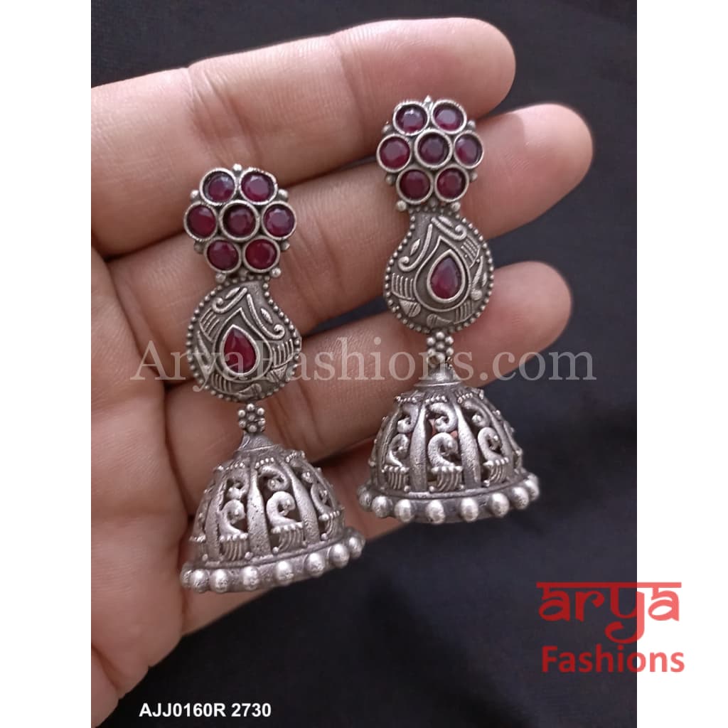Ethnic Silver Oxidized Indian Trendy Jhumka Earrings
