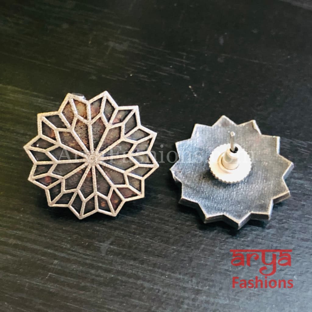 Ethnic Silver Oxidized Indian Trendy Stud Earrings