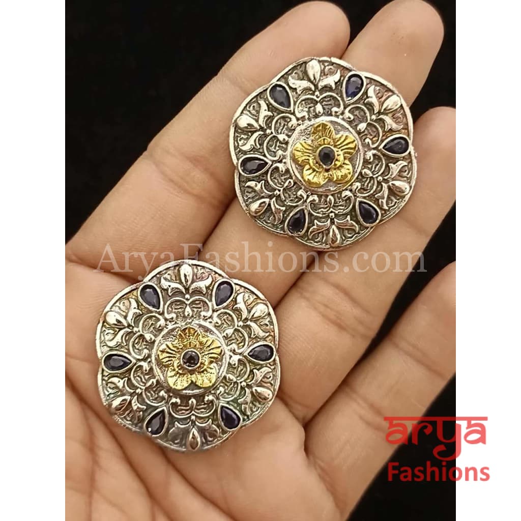 Ethnic Silver Oxidized Indian Trendy Stud Earrings