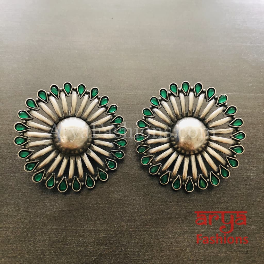 Ethnic Silver Oxidized Indian Trendy Stud Earrings
