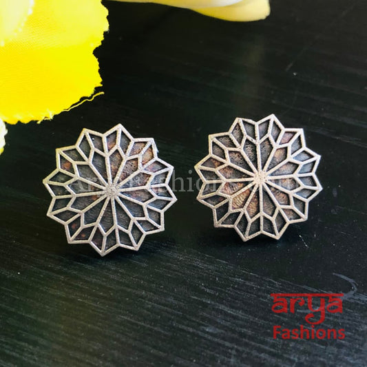 Ethnic Silver Oxidized Indian Trendy Stud Earrings