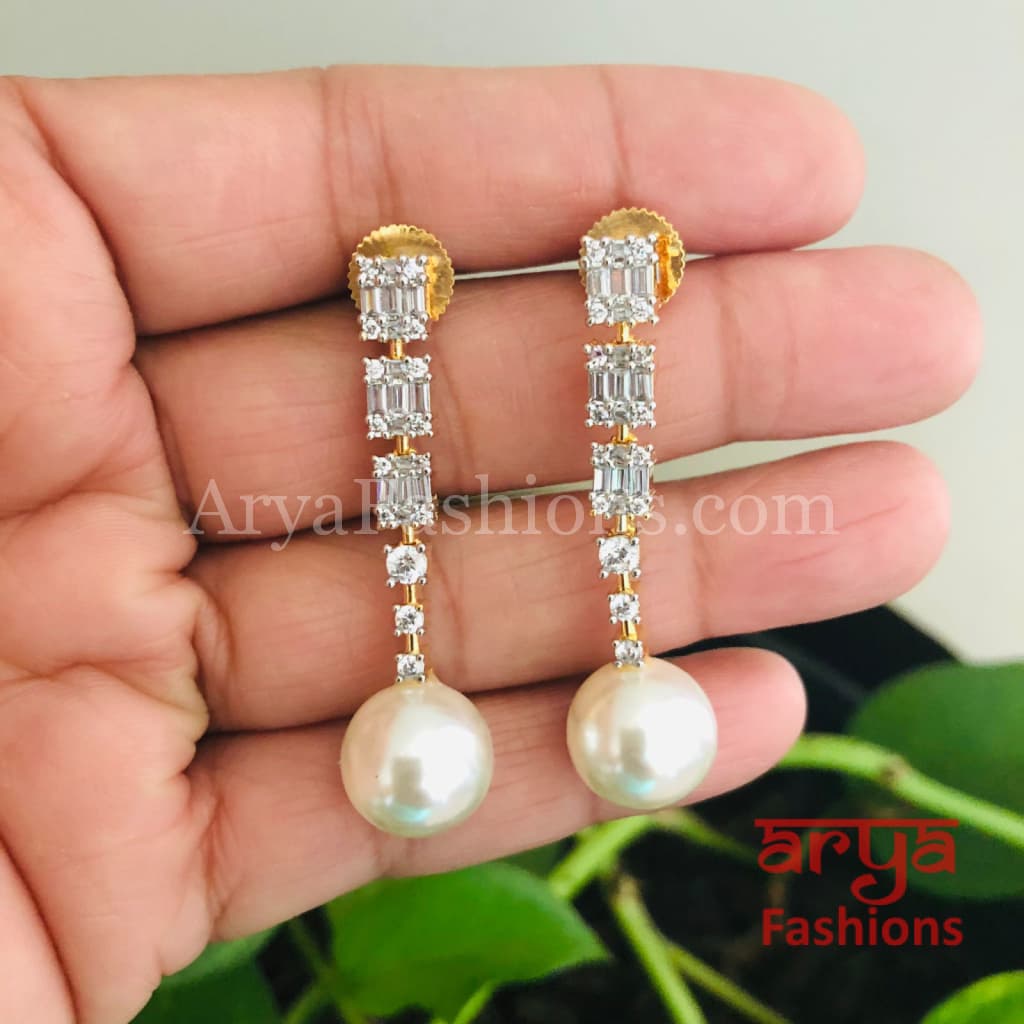Faiza Golden/Silver/Rose Gold CZ Pearl Earrings
