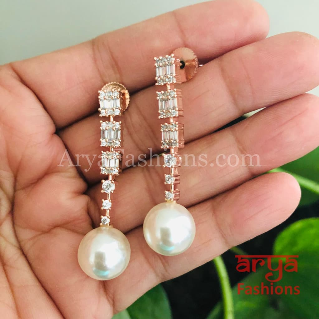 Faiza Golden/Silver/Rose Gold CZ Pearl Earrings
