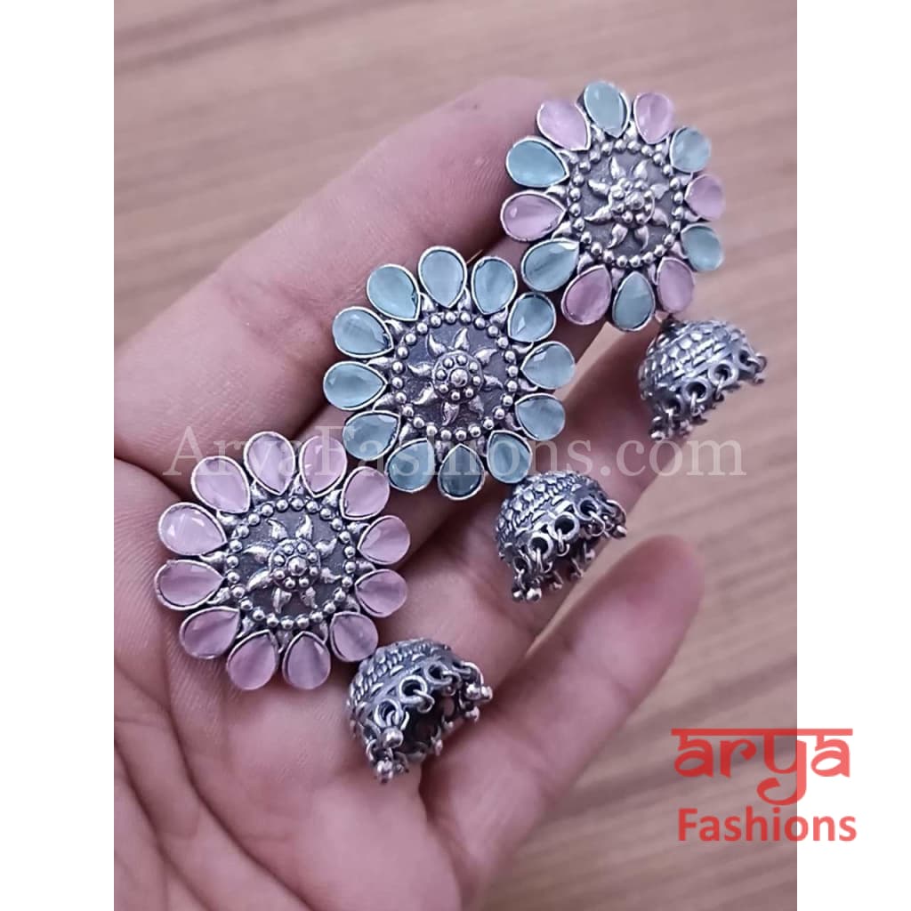 Fiza Dual Tone Oxidized Silver Tribal Jhumkas