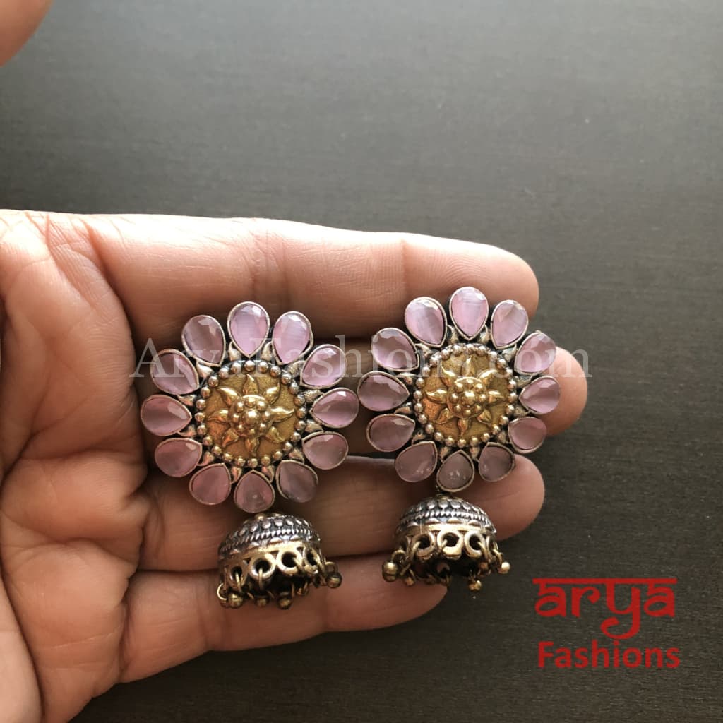 Fiza Dual Tone Oxidized Silver Tribal Jhumkas