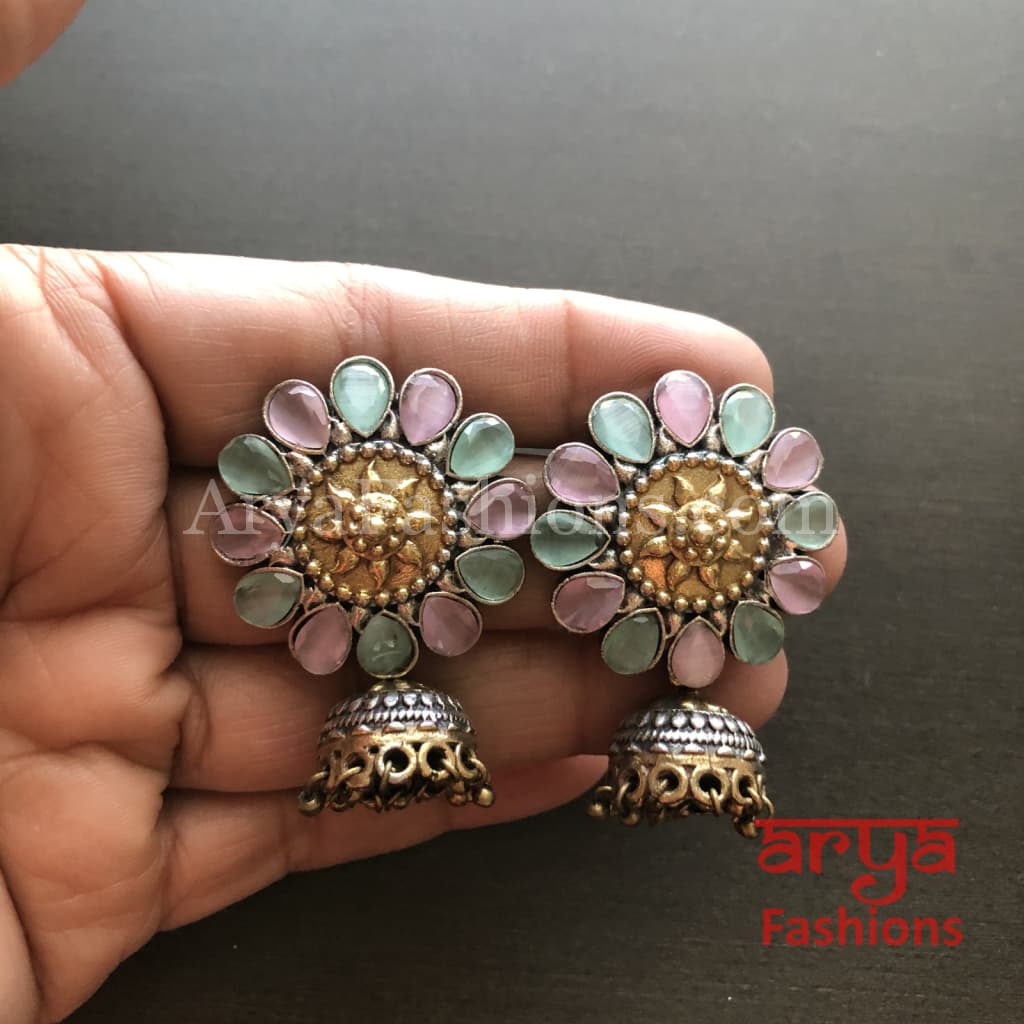 Fiza Dual Tone Oxidized Silver Tribal Jhumkas