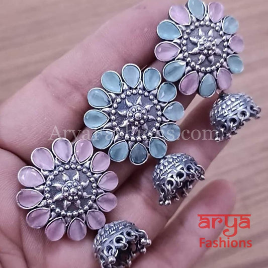 Fiza Dual Tone Oxidized Silver Tribal Jhumkas