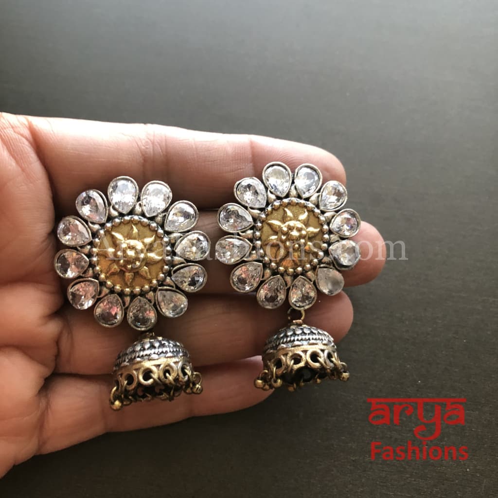 Fiza Dual Tone Oxidized Silver Tribal Jhumkas