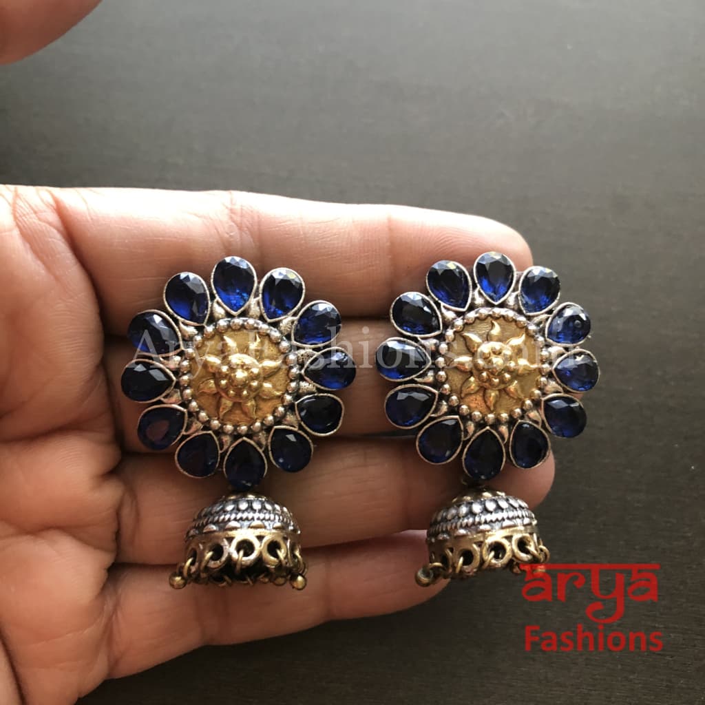 Fiza Dual Tone Oxidized Silver Tribal Jhumkas