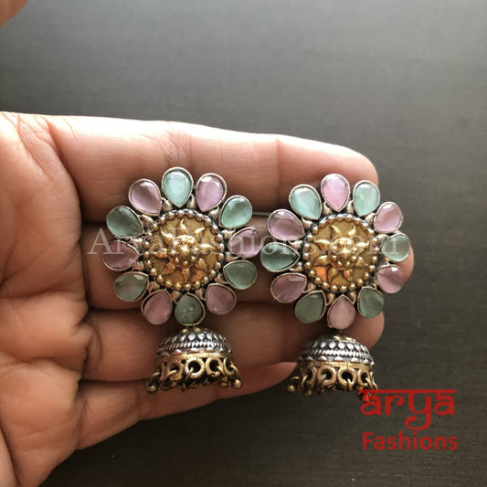 Fiza Dual Tone Oxidized Silver Tribal Jhumkas