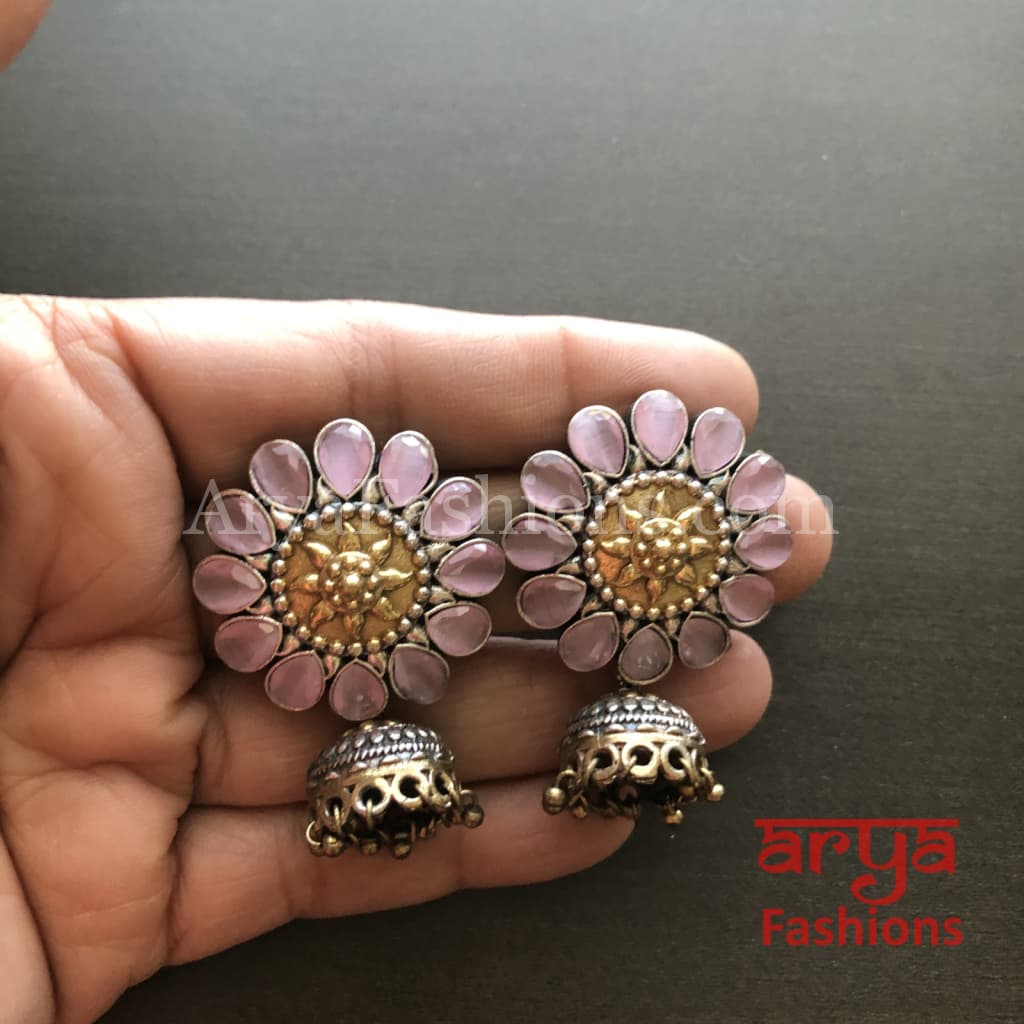 Fiza Dual Tone Oxidized Silver Tribal Jhumkas
