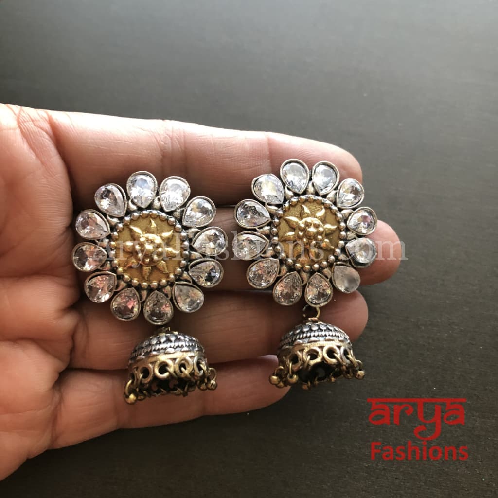 Fiza Dual Tone Oxidized Silver Tribal Jhumkas