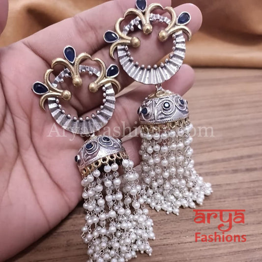 Fiza Dual Tone Oxidized Silver Tribal Long Jhumkas