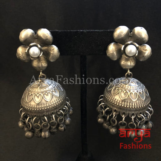 Flower Tribal Jhumka Earrings with Ghungroo