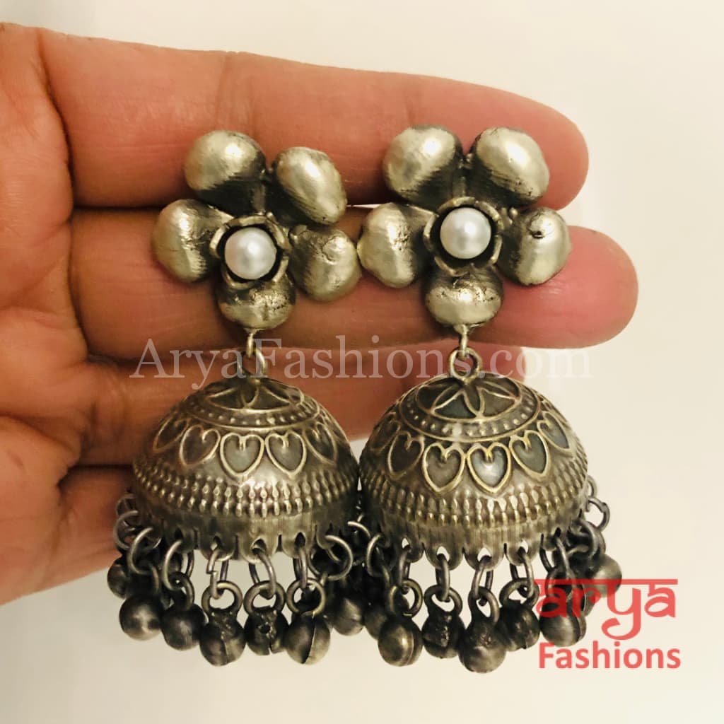 Flower Tribal Jhumka Earrings with Ghungroo