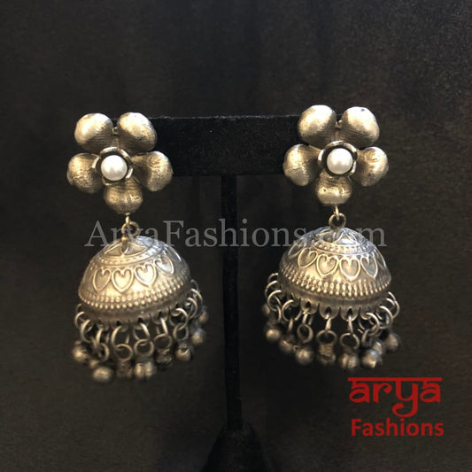 Flower Tribal Jhumka Earrings with Ghungroo