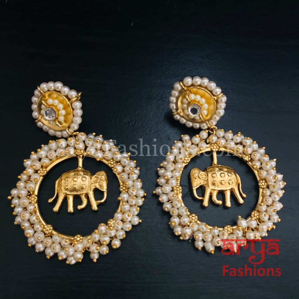 Ganpati Golden Indo-Western Ethnic Earrings with Pearl