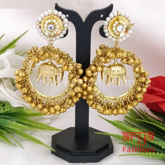 Ganpati Golden Indo-Western Ethnic Earrings with Pearl