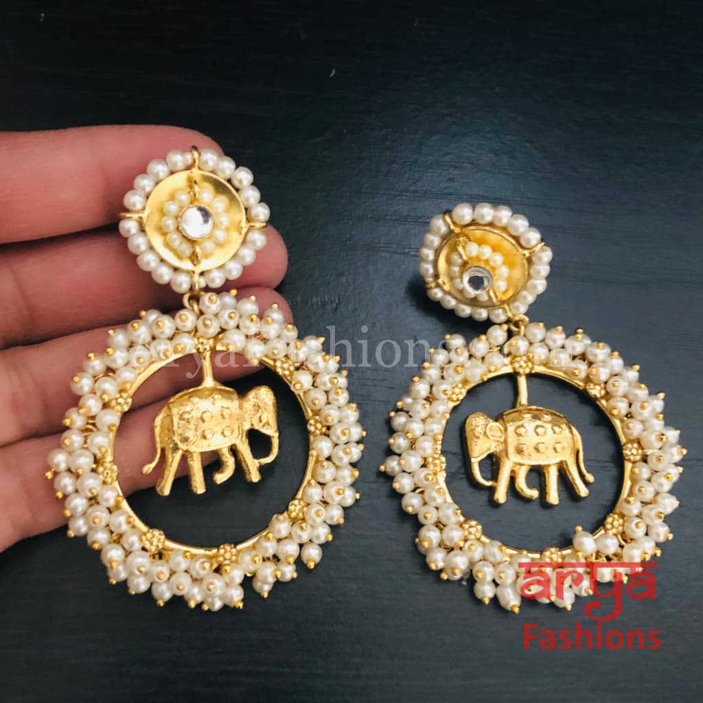 Ganpati Golden Indo-Western Ethnic Earrings with Pearl