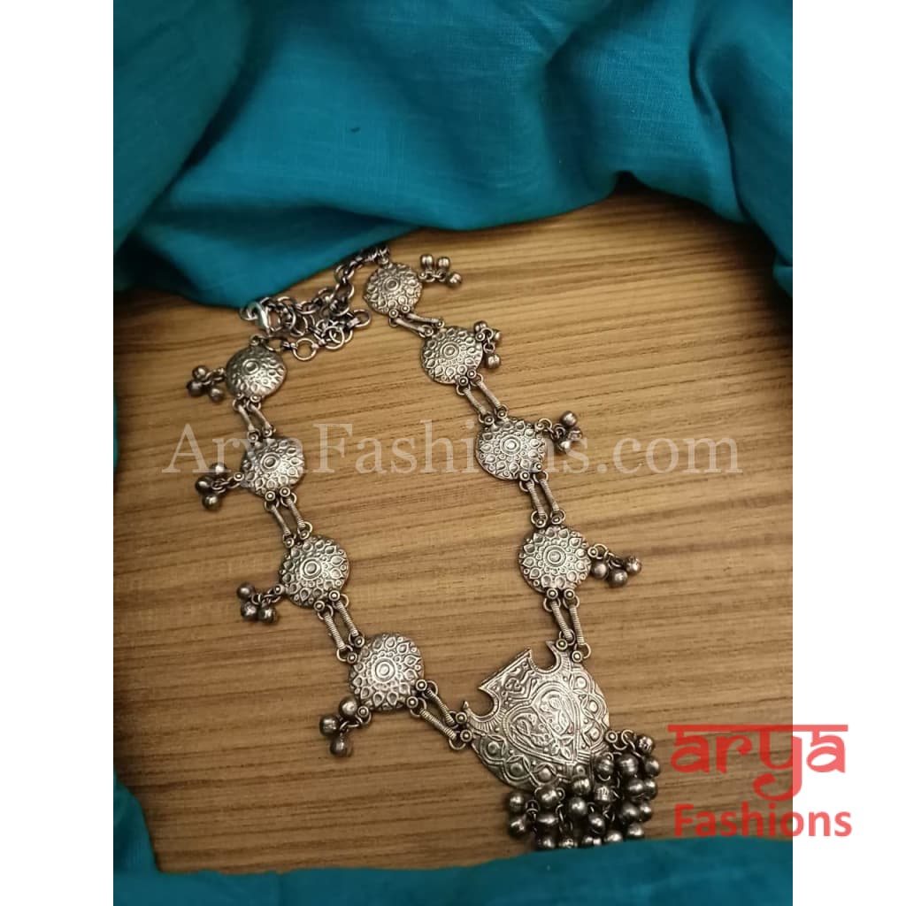 German Silver Statement Necklace with Handcarved Earrings