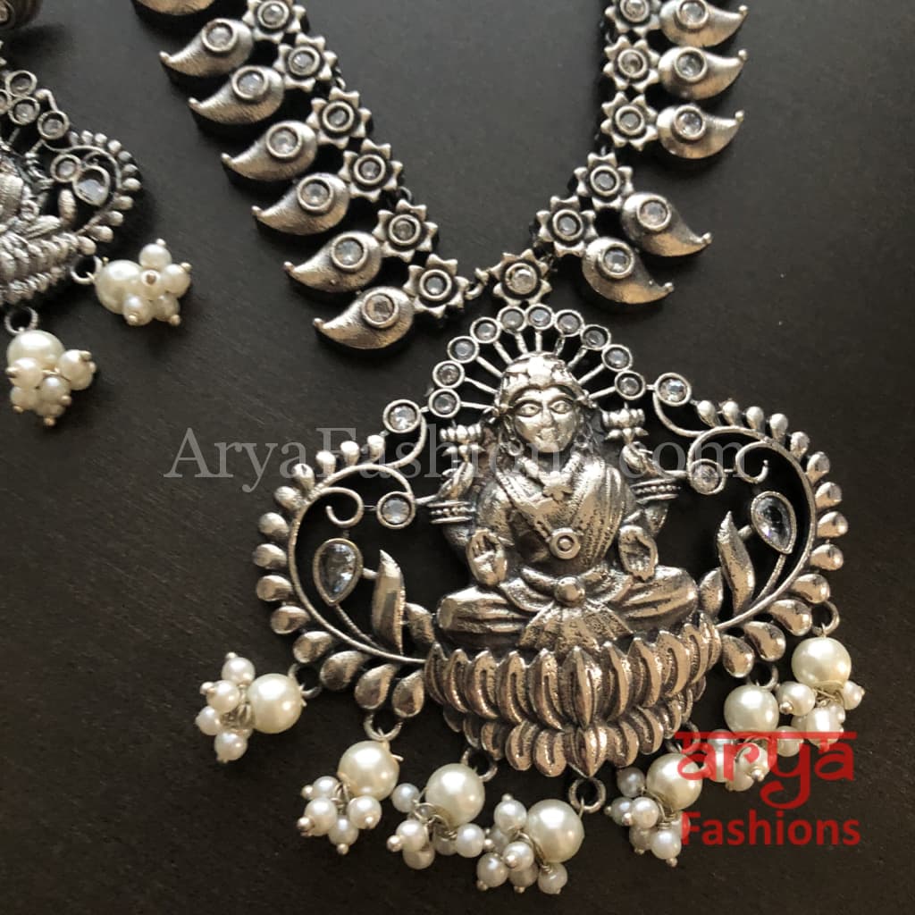 Goddess Laxmi Silver Oxidized Tribal Necklace with beads