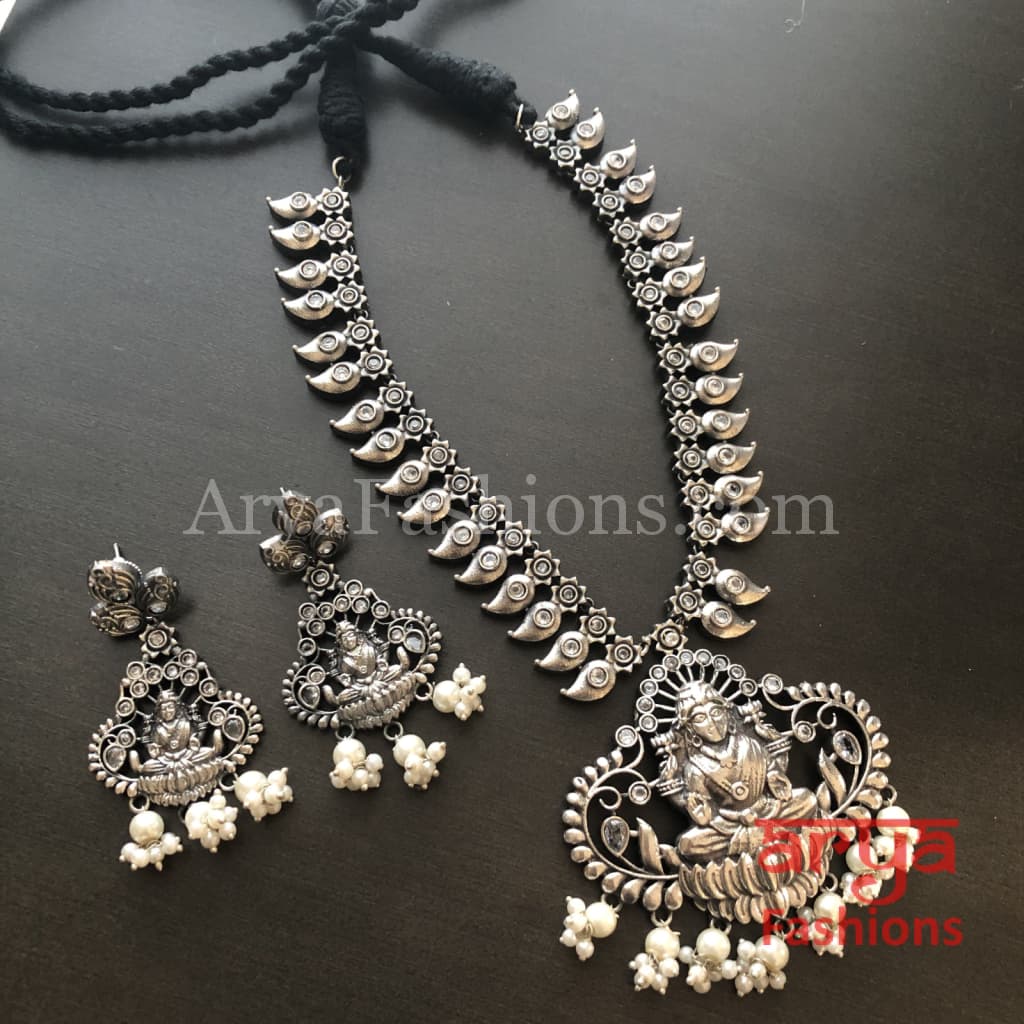 Goddess Laxmi Silver Oxidized Tribal Necklace with beads