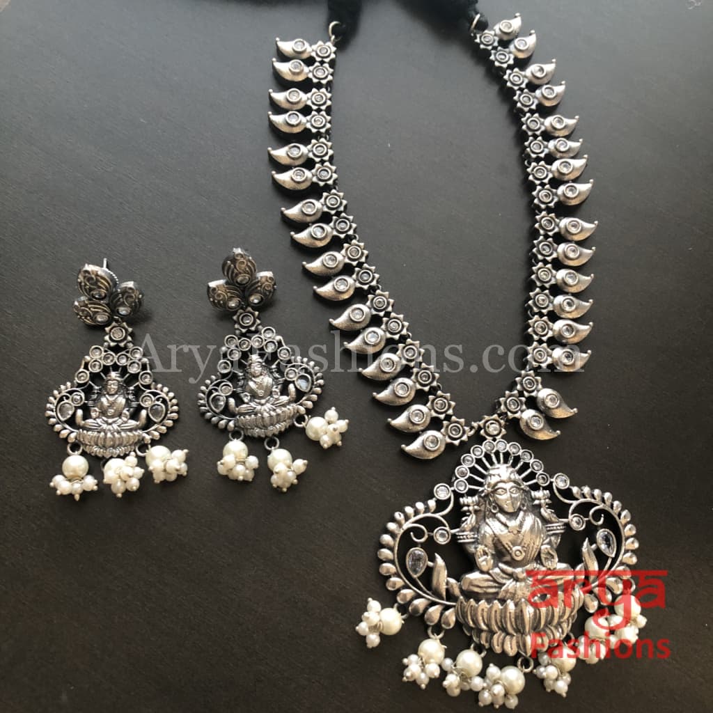 Goddess Laxmi Silver Oxidized Tribal Necklace with beads