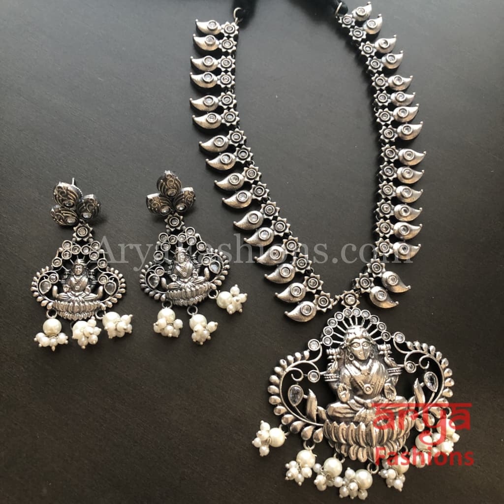 Goddess Laxmi Silver Oxidized Tribal Necklace with beads
